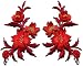 Red orange flowers pair floral bouquet boho embroidered appliques iron-on patches new