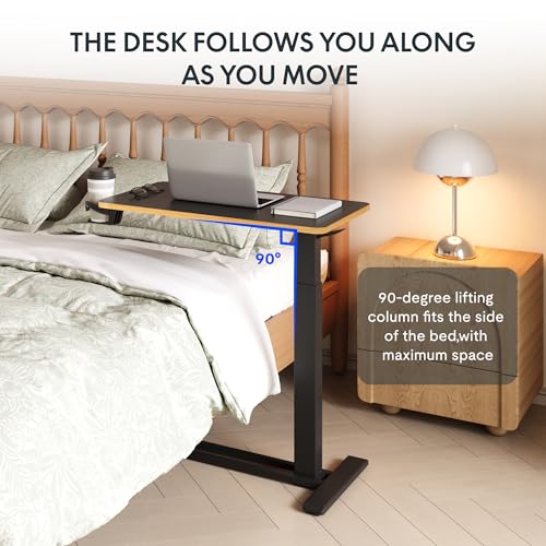 Image of FLEXISPOT H7 Adjustable Overbed Bedside Table with Wheels Pneumatic Mobile Standing Desk Laptop Desk Rolling Computer Cart Movable Overbed Tables Hospital Home Use(27.6 inch W x 15.7 inch D, Black Maple)