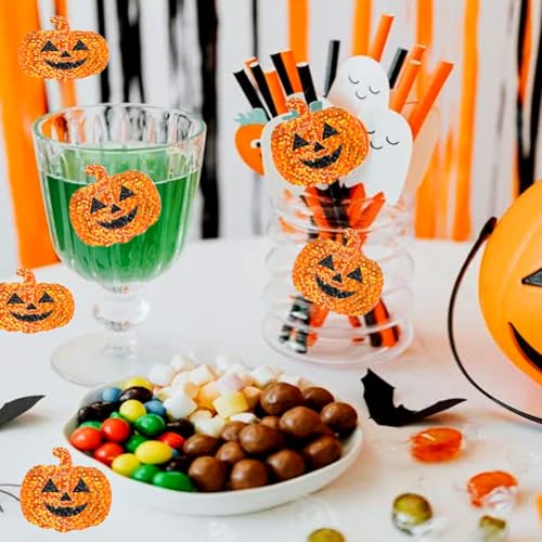 Image of 500Pcs Halloween Pumpkin Stickers Roll 1.2in Laser Smiling Pumpkin Shape Waterproof Decals Orange Sparkly Self-Adhesive Stickers Halloween Party Envelope Scrapbook Decorations