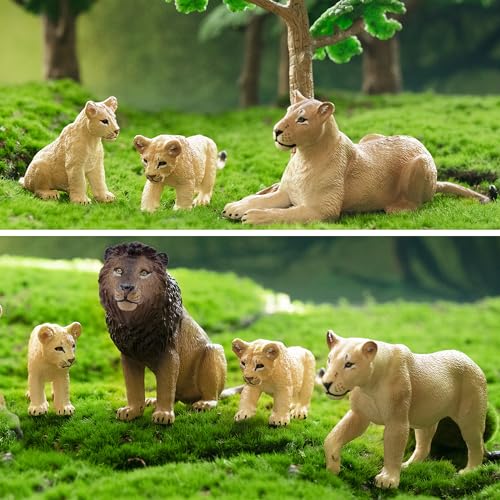 TOYMANY 6 Stück Löwe Tiere-Figuren mit Löwenbabys,Realistische Löwen Spielzeug Plastiktiere Zoo Wald Tierfiguren Dschungeltierfiguren, Lernspielzeug-Kuchenaufsatz, zum Spielen oder als Deko für Kinder