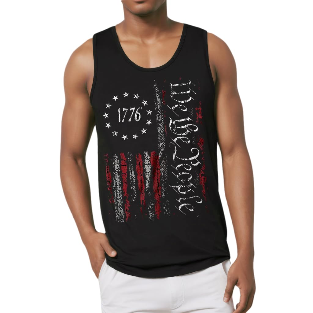 CM-KidMen's American Flag Tank Tops 1776 4th of July Shirts Casual Sleeveless Gym Workout Tanks USA Flag Patriotic T-Shirts