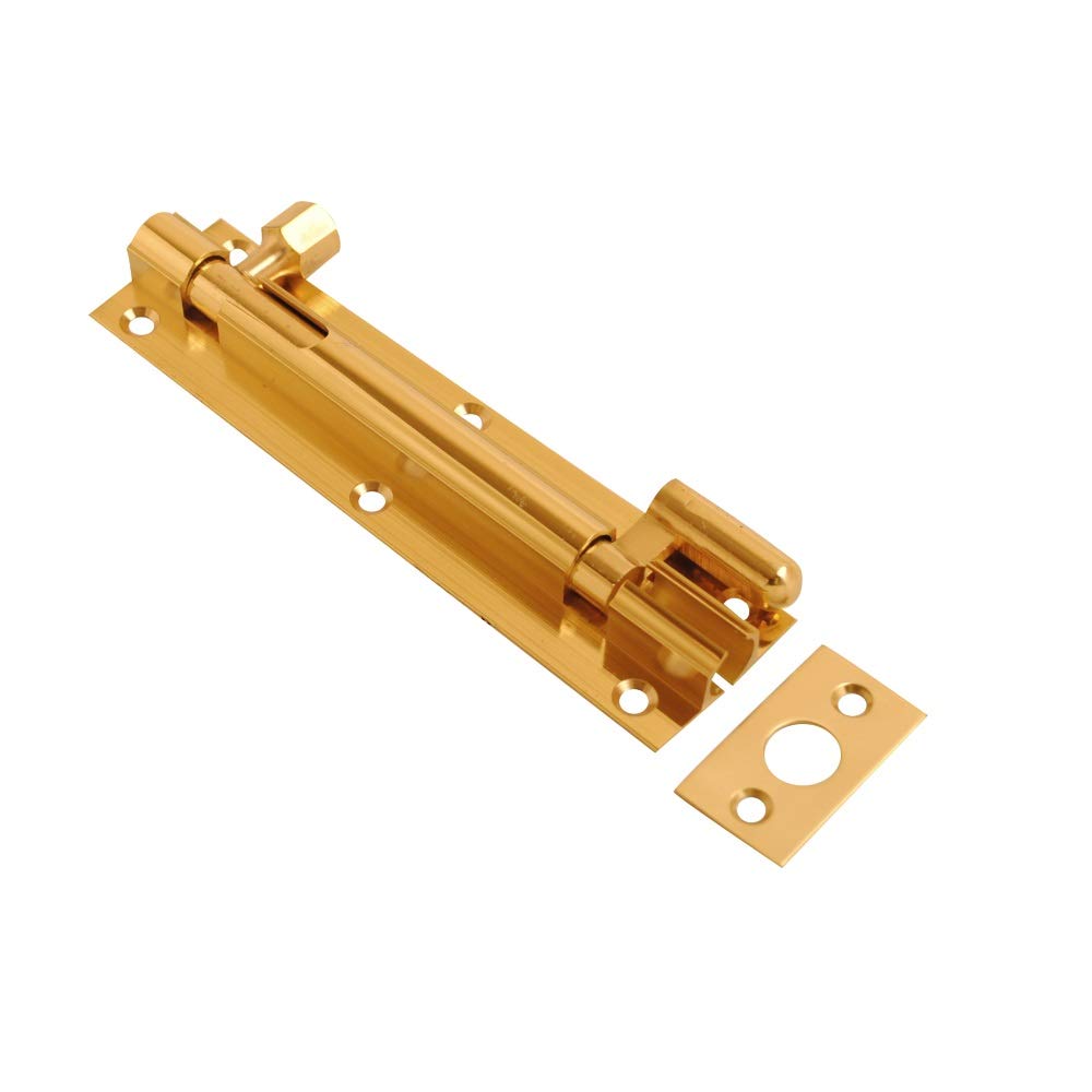 Vibe 38mm Barrel Bolt Necked 150mm x 38mm on Brass, Surface Mounted Door Bolt, Sliding Door Lock, Lock Bolts for Securing Internal Doors for Bedrooms, Bathrooms, Storage Units and Cupboards