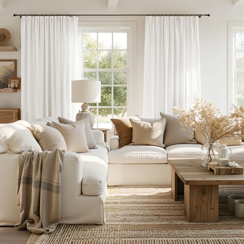 Image of jinchan Linen Curtains Light Filtering Back Tab 100x96 Inch 1 Panel White