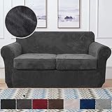 RHF Velvet Couch Cover 3 Piece Couch Covers for 2 Cushion Couch Sofa Covers for 2 Cushion Couch Loveseat Cover Couch Covers for Loveseat with 2 Separate Cushion Cover(Loveseat,Dark Gray)
