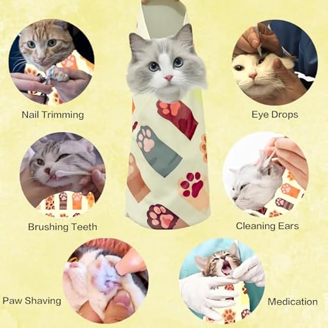 Cat Wrap for Cutting Nails, Self-Adhesive Cat Wrap, Cat Restraint for Nail Clipping, Anti-Scratch Cat Grooming Wrap for Medicine, Nail Clipping, Teeth Brushing, Ear Cleaning-3XO2X0cj