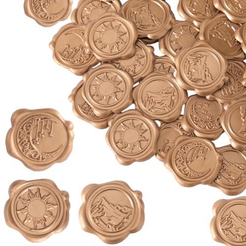 CRASPIRE 60 peças adesivos de lacre de cera de 3 estilos lua sol montanha bronze convites de casamen