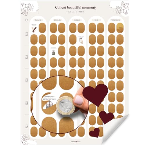 LEBENSKOMPASS Rubbelposter für Paare 100 Date Ideen & Bucket List für Paare Kreative Couple Geschenke für unvergessliche Erlebnisse mit deinem Partner - Scratch Off Poster