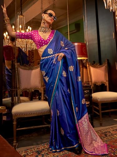 Image of AKHILAM Women's Satin Silk Bagh Printed Saree With Unstitched Blouse(KNTKLX391001 RJ Parent)