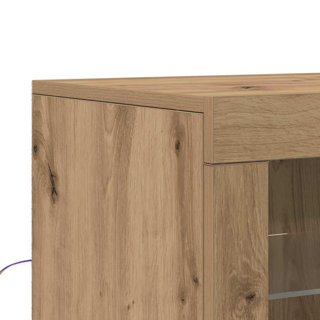 vidaXL Zeitgenössischer Schrank aus massiver Eiche mit Glasregal | Elegantes Design, ideal für Wohnzimmer oder Büro, langlebig, Mattes Finish, nur für drinnen, leicht zu montieren, Holz-