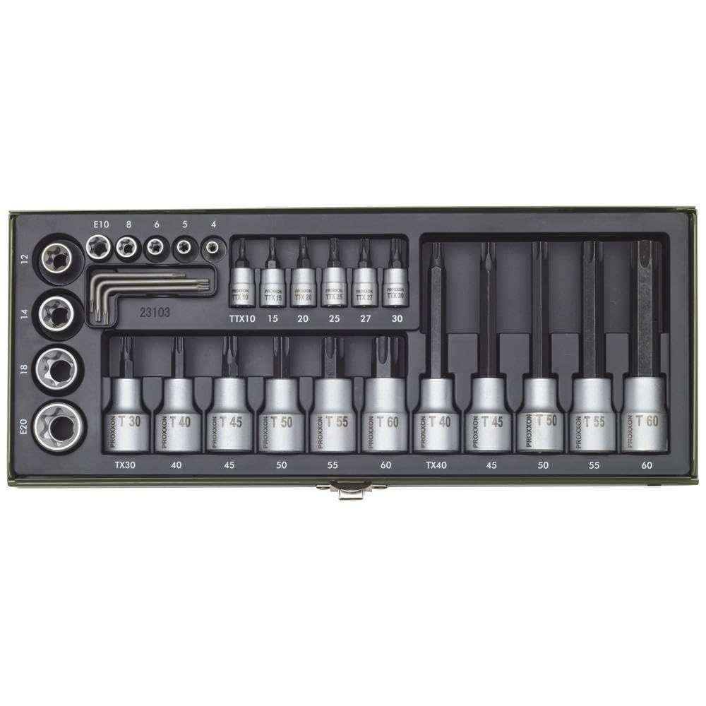 Proxxon Torx 23103 Jeu de 29 douilles 6,3 mm (1/4") et 12,5 mm (12,5 mm) dans un coffret en métal