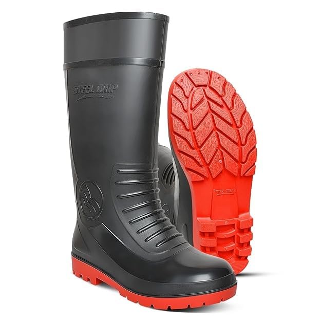 B D SAFETY Gum Boots STEEL GRIP ultra Soft with steel Toe Cap Gum Boots water proof for Men for Various Chemicals and Oil & Acid Resistant, Water Proof, Anti-Static, 15" 1Pair (BLACK & RED, 9) (B0D5BJQT6P) Amazon Price History, Amazon Price Tracker