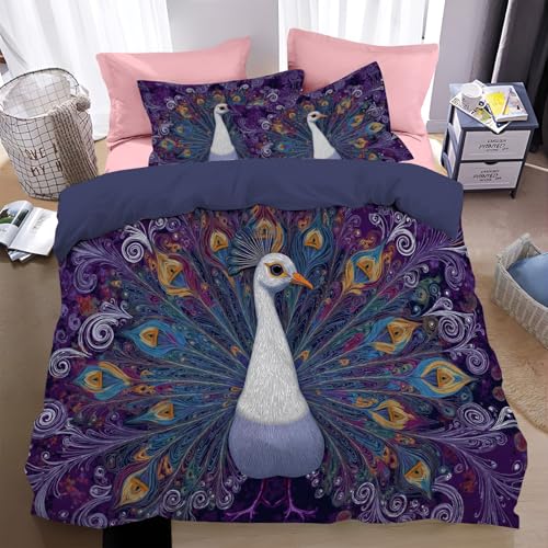 Housse de couette paon de luxe au design animal tourbillon pour parure de lit 2 personnes haut de gamme - 2
