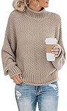 Mujer Jersey Suéter Jerseis Sweater de Cuello Alto Holgado Blusas de Manga Larga Punto Grueso Tops Khaki XL