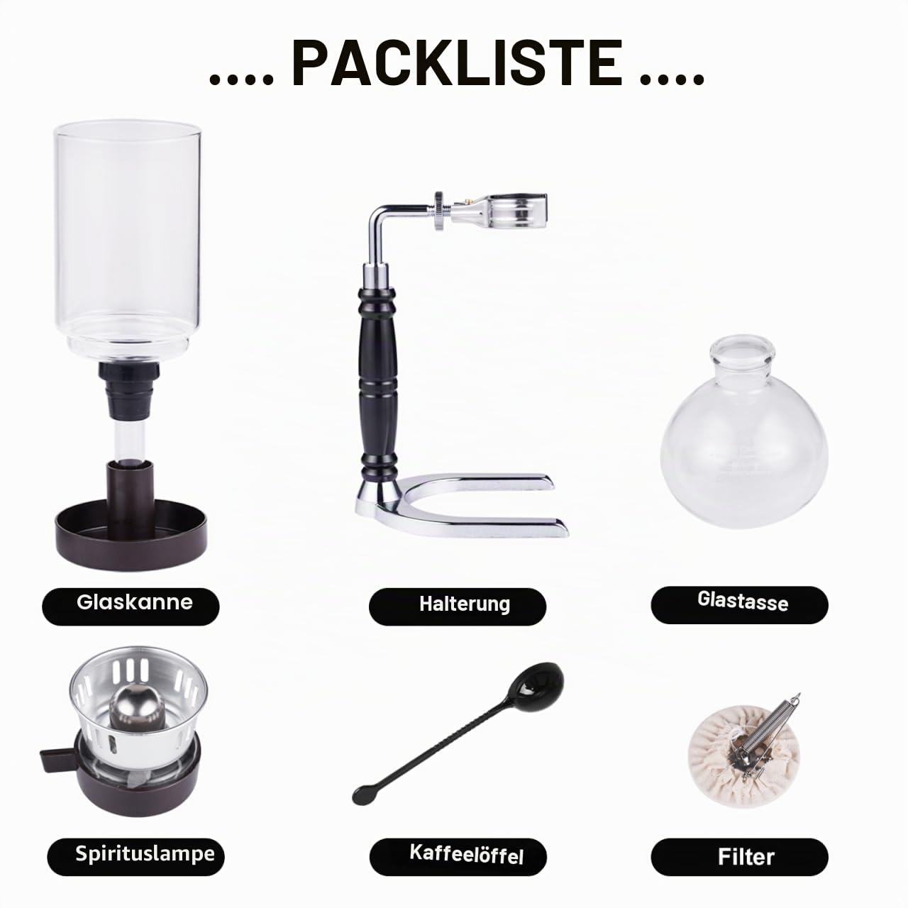 YUCHENGTECH Syphon Kaffeemaschine, Glas, 5 Tassen（600ml）