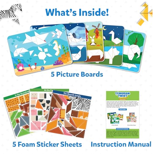 Image of Skillmatics Tangram Sticker Puzzles - Educational Art & Craft Activity with 150+ Tangram Stickers, Brain Teasers, STEM Toys & Games for Boys & Girls Ages 4, 5, 6, 7