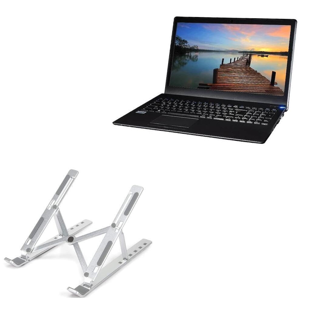 BoxWave Stand and Mount Compatible with NEXOC S1501 - Compact QuickSwitch Laptop Stand, Portable Multi Angle Viewing Foldable Riser - Metallic Silver