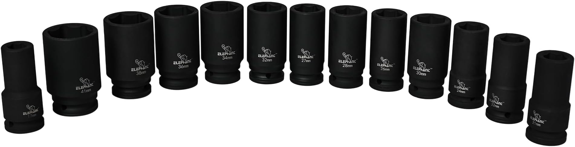 Elephant 3/4" Square Drive 6-Point Deep Impact Sockets, Length 90mm (Set of 14 Sockets)