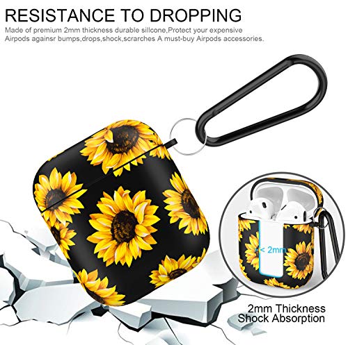 Airpod Case,Flexible Silicone Cover Cases For Airpods 1St/2Nd With Cute Sunflowers Floral Design For Girls Women,Shockproof Protective Tpu Airpod Case With Keychain Compatible With Wireless Charging #TOP5