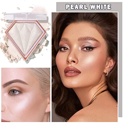 Face White Highlighter Makeup Palette Shimmer Contour Powder Waterproof Long-Lasting, Brightens Face Complexion Contour Illuminator Highlighters Blush Powder Makeup Palette - 01 Pearl White #TOP1