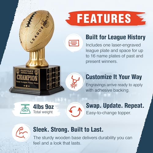 Image of TrophySmack 16-Year Perpetual Fantasy Football Trophy, Custom Engraved