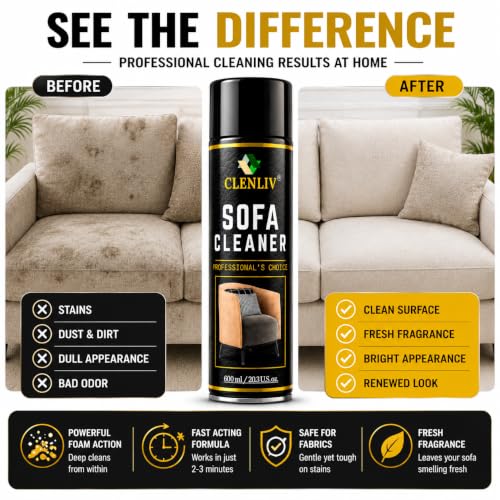Image of Sofa Foam Cleaner - Waterless Sofa & Carpet Cleaner Foam | Quick Dry Fabric Upholstery Spot Remover | Anti-Odour Fabric and Cushion Cleaner | 1200ML (Pack Of 2)