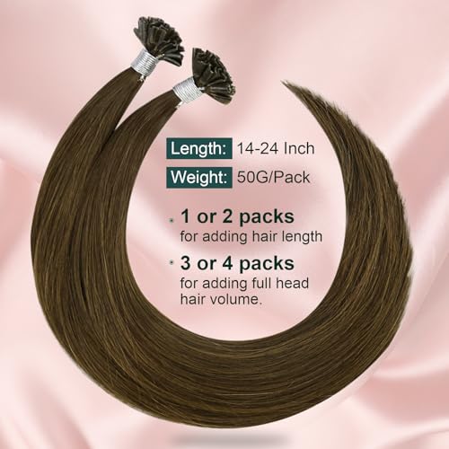 Image of Easyouth U Tip Hair Extensions Medium Brown, Hot Fusion Remy Hair Extension