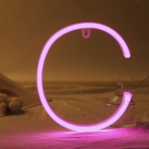 Miniatura 9 de Letrero con luces LED de neón, luces de neón decorativas para pared, color blanco cálido, rosa, azul, alfabeto, letra de la A a la Z y 0 a 9 (rosa)