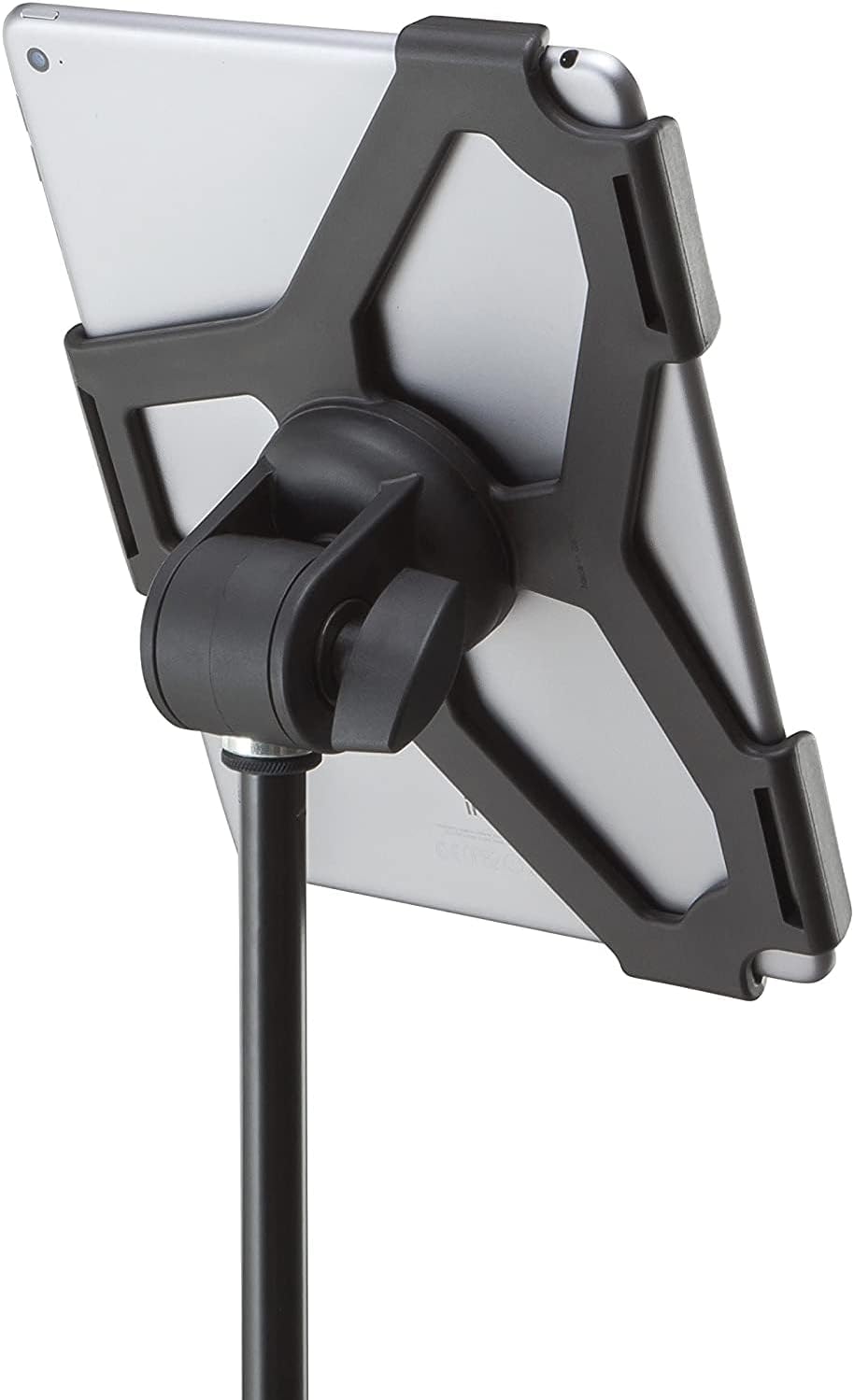 K&M Konig & Meyer 19717.500.55 iPad Air 2 / Pro 9.7" Holder for Microphone Stand | ⅝” Thread Mount | Switch from Landscape/Portrait/Angle Tilt | Studio Musician | Remote Work | German Made | Black