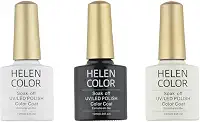 HELEN COLOR Kit 3 Esmaltes em Gel UV/LED 10ml Cada Frasco Secagem Rápida Alta Durabilidade Acabamento Brilhante (Francesinha)