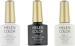 HELEN COLOR Kit 3 Esmaltes em Gel UV/LED 10ml Cada Frasco Secagem Rápida Alta Durabilidade Acabamento Brilhante (Francesinha)