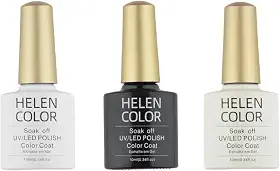 HELEN COLOR Kit 3 Esmaltes em Gel UV/LED 10ml Cada Frasco Secagem Rápida Alta Durabilidade Acabamento Brilhante (Francesinha)