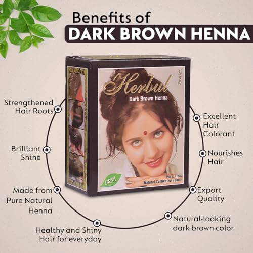 Herbul Dark Brown Henna Powder for Hair, 6 Sachets x 10 gm Each, Natural, Dark Brown Color, Ammonia-Free, Nourishes & Strengthens Hair, Long-Lasting, Salon-Quality Finish, Easy to Use Multi-Pack