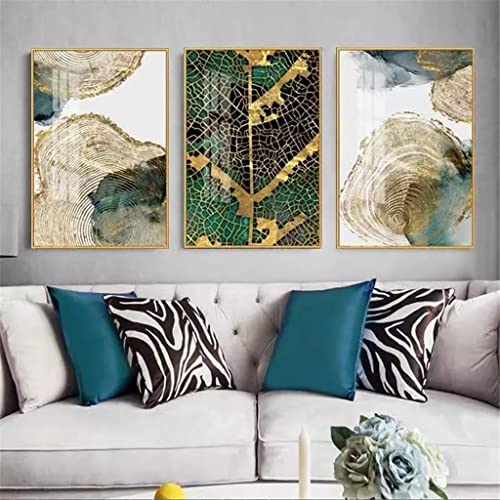 Peinture fortune arbre dorée moderne triptyque abstrait 15x20cm - 3