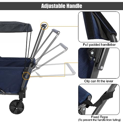 REDCAMP Collapsible Garden Cart Dog Wagon, Heavy Duty Folding Pet Wagon with Open Tailgate & Waterproof Removable Canopy for Outdoor Camping Shopping Sports
