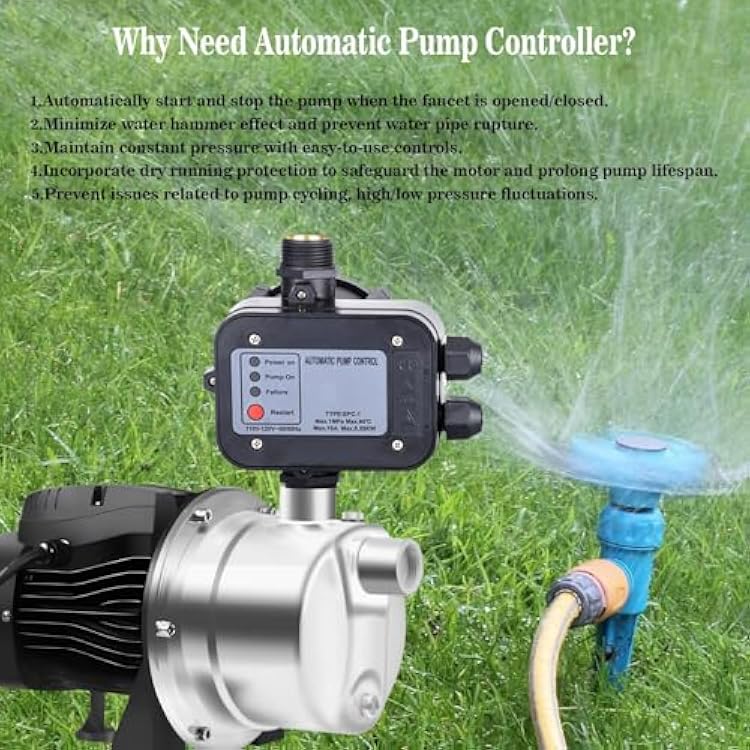 MARSTEK IP65 Automatic Water Pump Controller,Water Pump Pressure Switch Water Flow Sensor Switch Electronic Pump Pressure Regulator for Self-priming Pump,110V-120V~50/60Hz