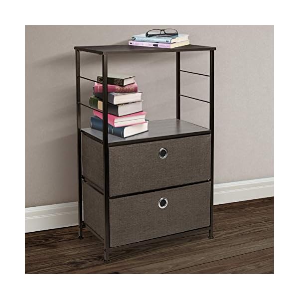Sorbus Nightstand 2-Drawer Shelf Storage - Bedside Furniture & Accent End Table Chest for Home, Bedroom, Office, College Dorm, Steel Frame, Wood Top, Easy Pull Fabric Bins - Image 4