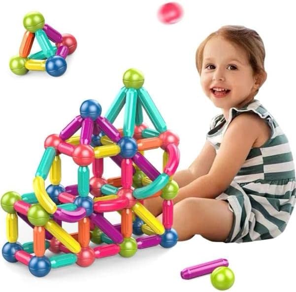 Magnetic Balls and Rods Set, Educational Magnet Building Sticks Blocks 3D Puzzle Toy for Kids Children,Stacking Toys Puzzle Magnetic Blocks (100 Pieces)