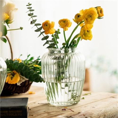 Image of Incrizma Vintage Style Ribbed Glass Bubble Flower Round Jar Vase ~ Perfect for Wedding & Home (20 cm)( Clear)
