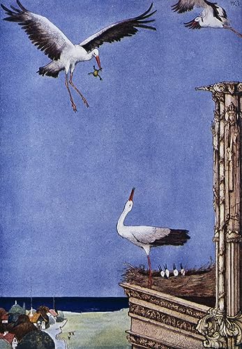 L'histoire de la cigogne peinture sur toile Harry Clarke poétique