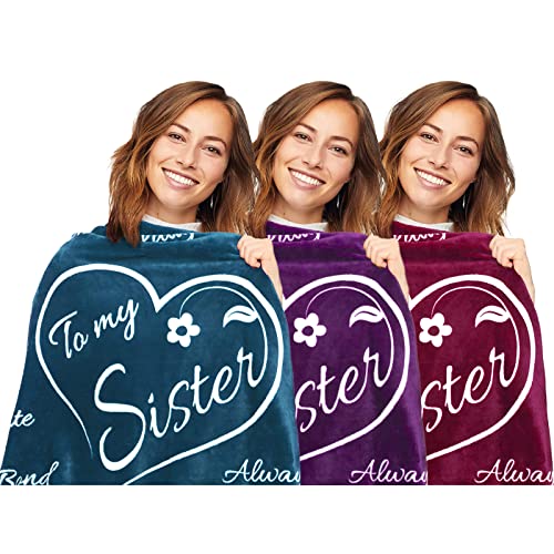 Buttertree 'To My Sister' Blankets, Throw Blankets 65" X 50" (3-Pack, Purple + Merlot Red + Coral Blue) #TOP8