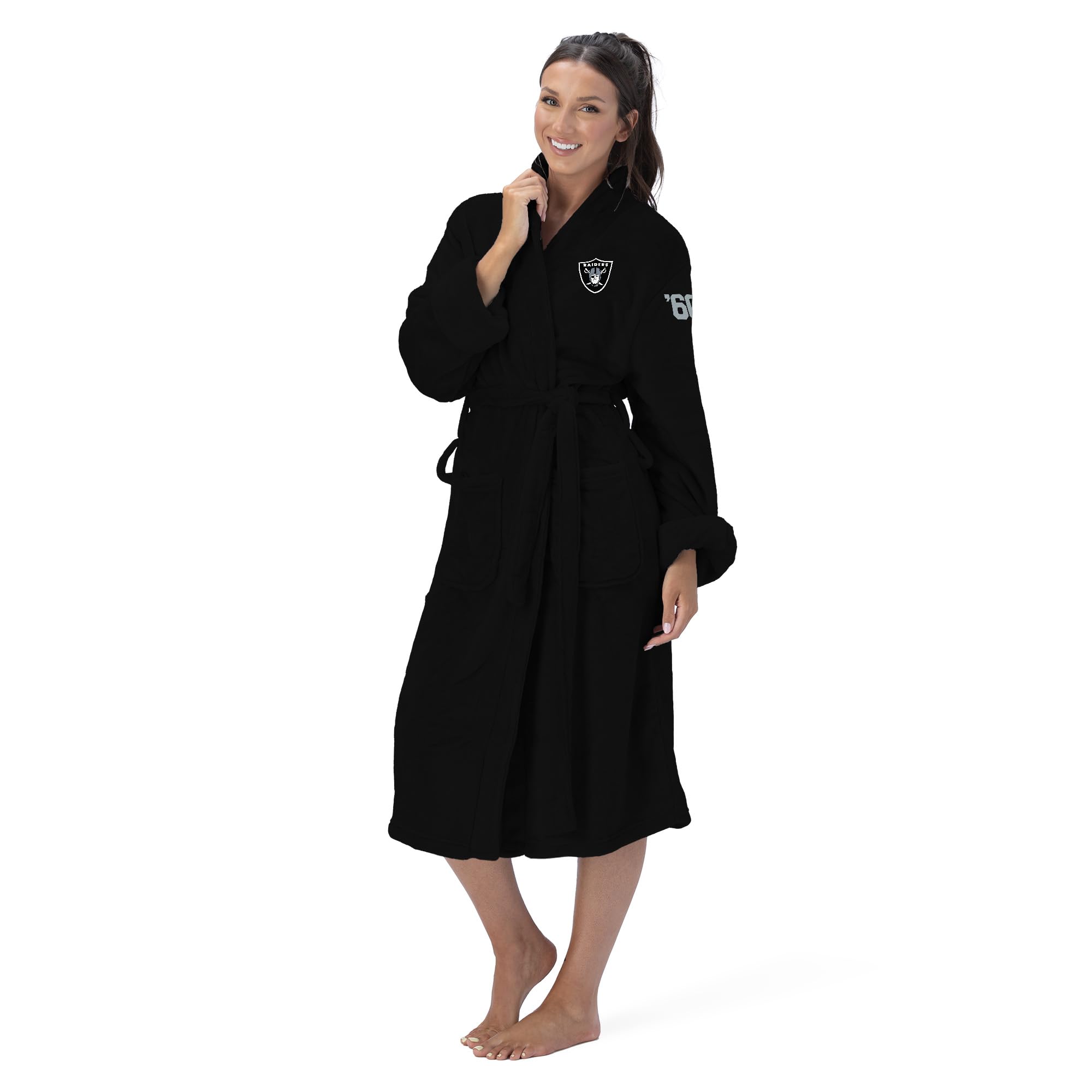 Northwest The Company Official NFL Las Vegas Raiders S/M Silk Touch Bath Robe with Number, Black, 25" x 47"