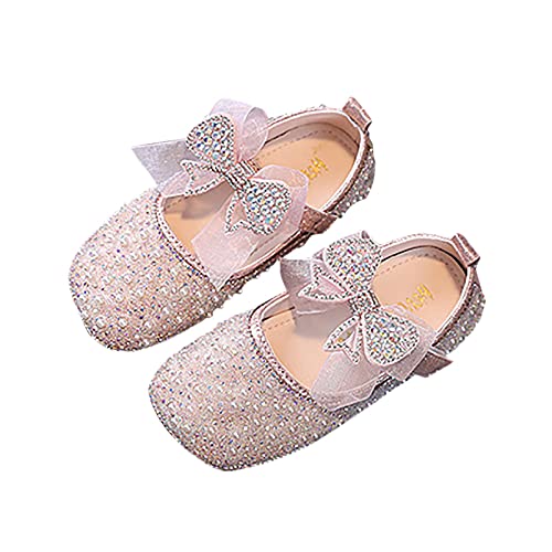 Girls Dress Shoes Toddler Kids Flower Girl Pearl Rhinestone Mary Jane Princess Ballet Flats with Glitter Bow Strap - Main Image