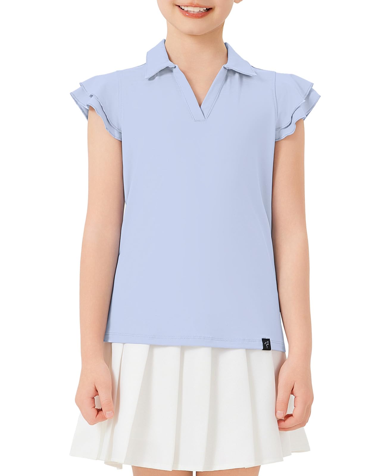 Soneven Tops Teenager Mädchen T-Shirt Bluse Kinder Rüschen Ärmel Tshirt Klamotten Sommer V Ausschnitt Golf Polo Sport Shirt