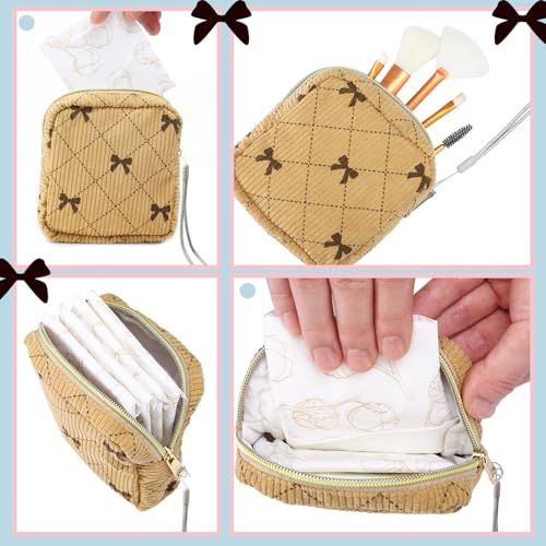 Image of Paterr 4 Pcs Period Bag for Teen Girls Corduroy Portable Sanitary Napkin Storage Bag Hand Wrist Strap Lanyard String Holder Tampons Holder Pouch for Purse First Period Gift (Fashionable Style)