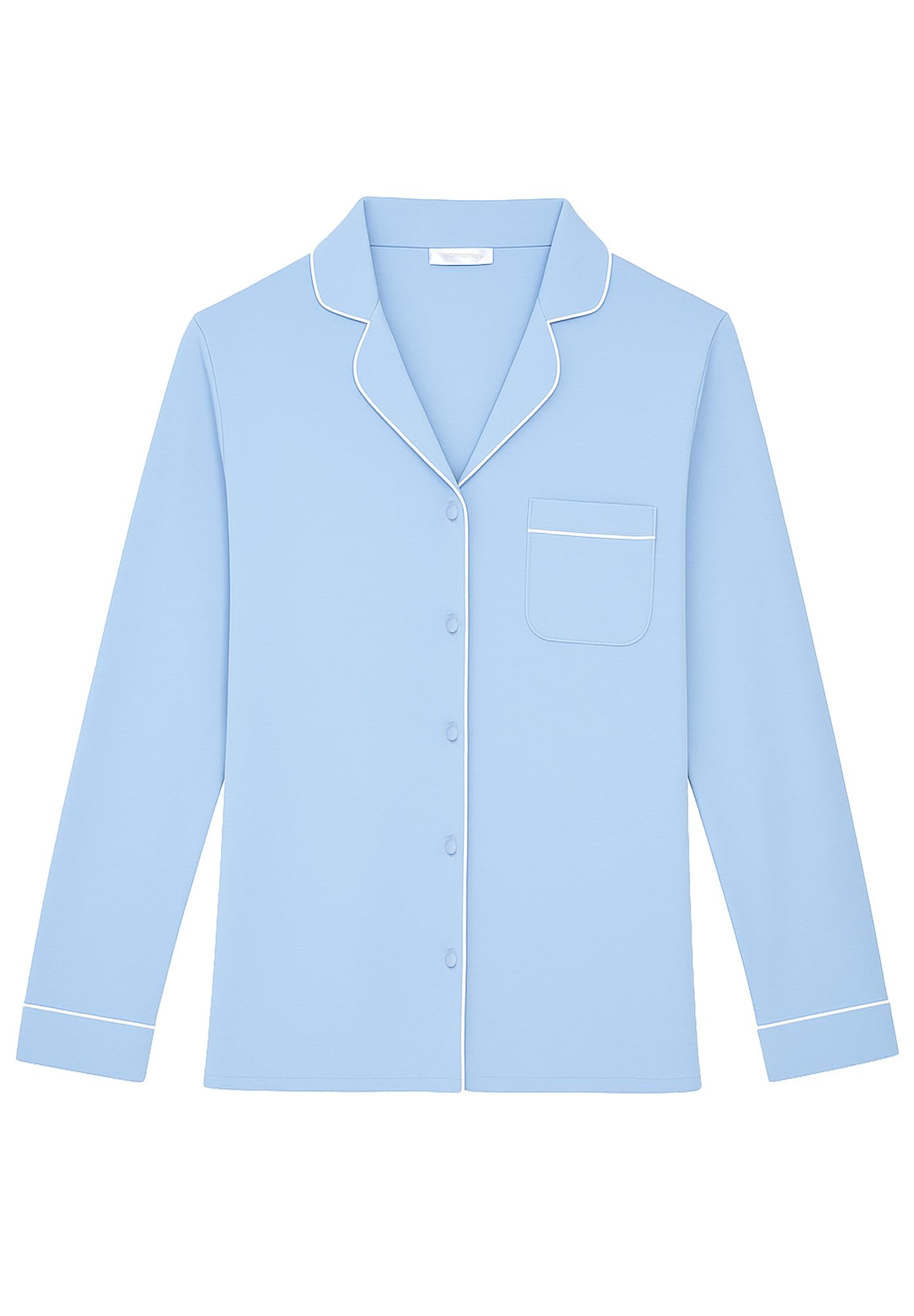 YAMAMAY - Maglia del Pigiama Maniche Lunghe, Donna, Celeste, 93% Modal 7% Elastan, Modal lenzing, Monocromo