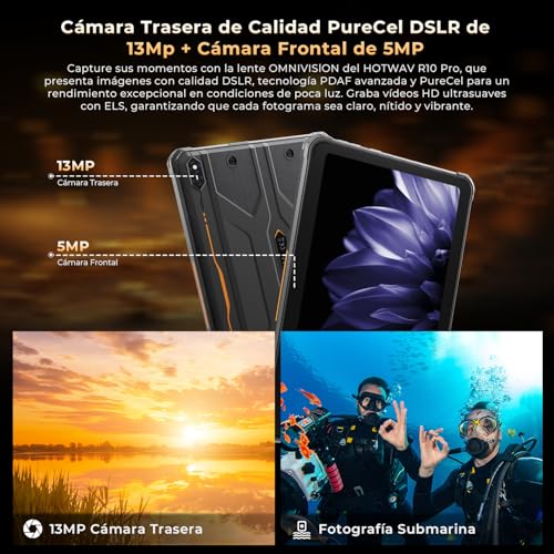 HOTWAV R10 Pro Tablet Rugerizada - 20GB+256GB/TF 1TB Rugged Tablet Android 14, 10.1" HD+ Tablets Resistente, 10800mAh, 13MP+5MP, Octa-Core, Dual SIM 4G, IP68&IP69K, Face ID, GPS, OTG - imagen 4