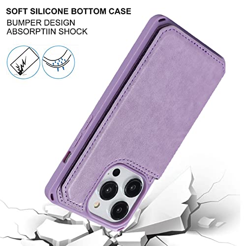 Image of Cavor for iPhone 14 Pro Case with Card Holder,iPhone 14 Pro Wallet Case for Women Men,Phone Case for iPhone 14 pro with Stand Credit Card Holder, Leather Strap Shockproof Cover- Purple