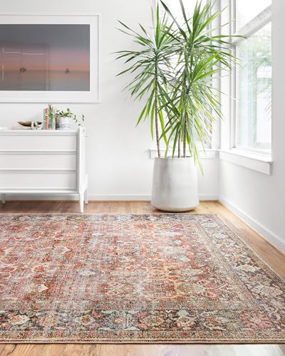 Loloi Layla Collection LAY-02 Spice/Marine 3'-6" x 5'-6" .13" Thick Accent Rug, Soft, Durable, Vintage Inspired, Distressed, Low Pile, Non-Shedding, Easy Clean, Printed, Living Room Rug