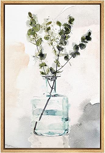 wall26 Framed Canvas Print Wall Art Dark Green Watercolor Eucalyptus