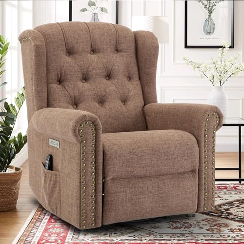 Sillón reclinable eléctrico tapizado marrón miniatura 1